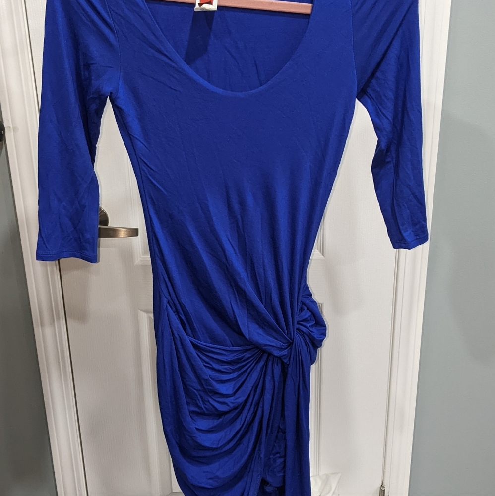 Small, long sleeve, blue, ruched bodycon dress